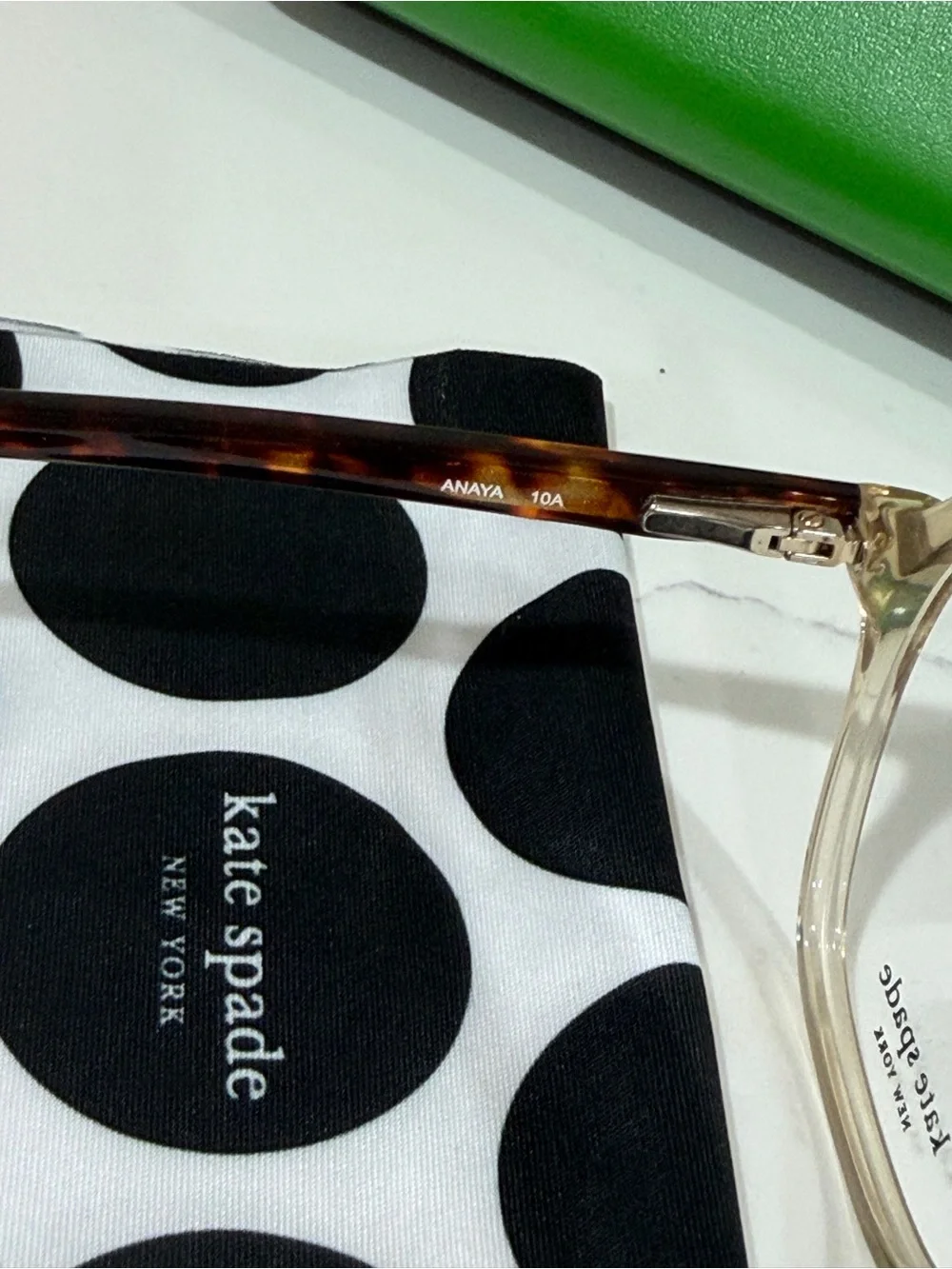 kate spade Kids Clear Front Glasses with Tortoiseshell Arms and Green Case